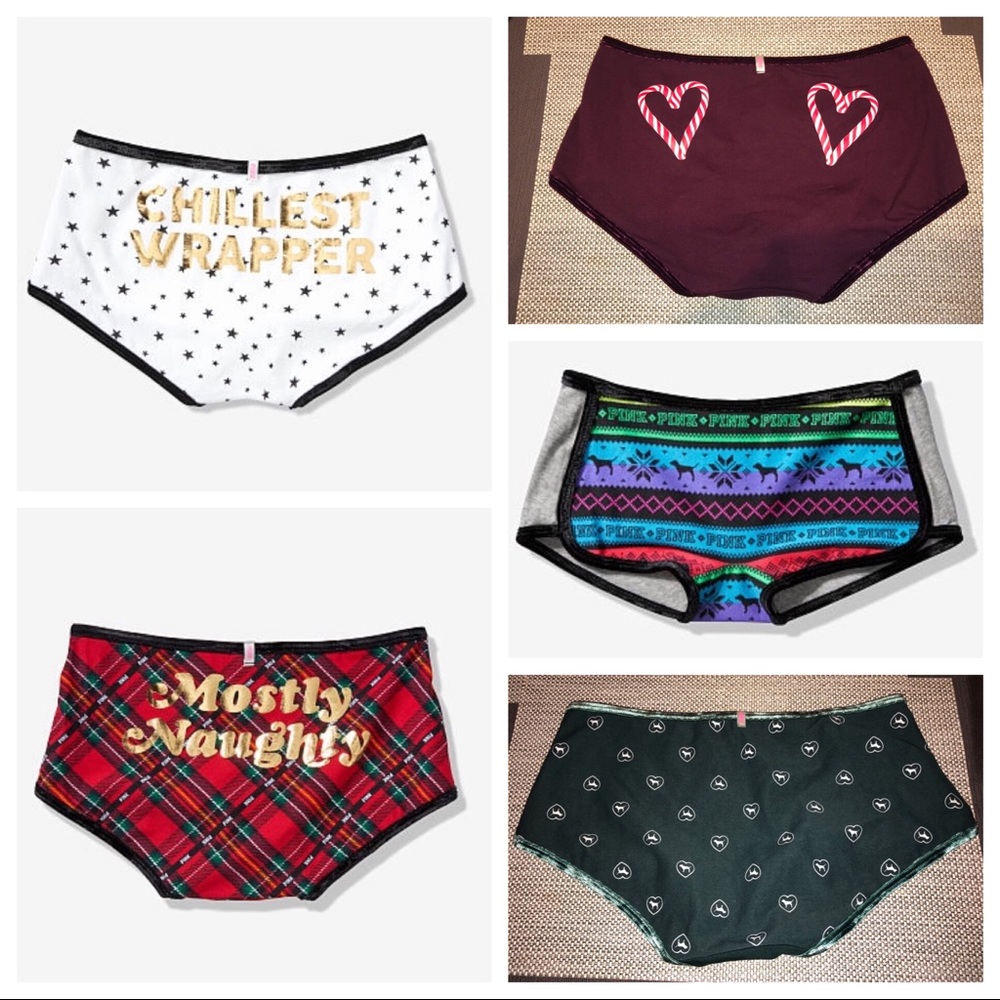 (5) Large VS PINK Christmas Boyshort Bundle